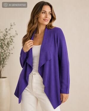 Eileen Fisher Purple Open Front Cardigan Sweater Silk Cotton Blend Women’s L
